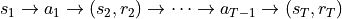 s_{1} \to a_1 \to (s_2, r_2) \to \dots \to a_{T-1} \to (s_{T}, r_T)